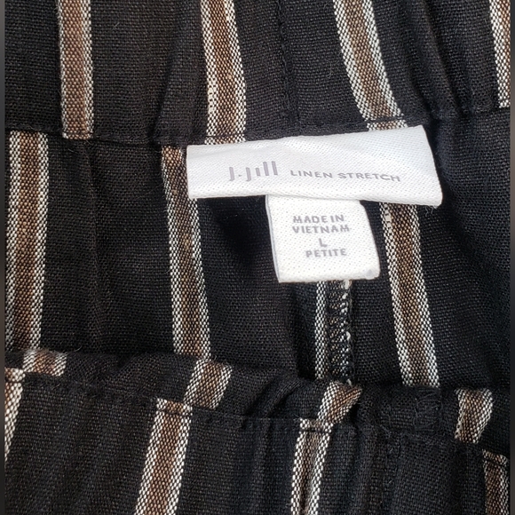 J. Jill Emilie Linen Stretch Paperbag Waist Black Stripe Petite Crop Pants - Picture 5 of 11